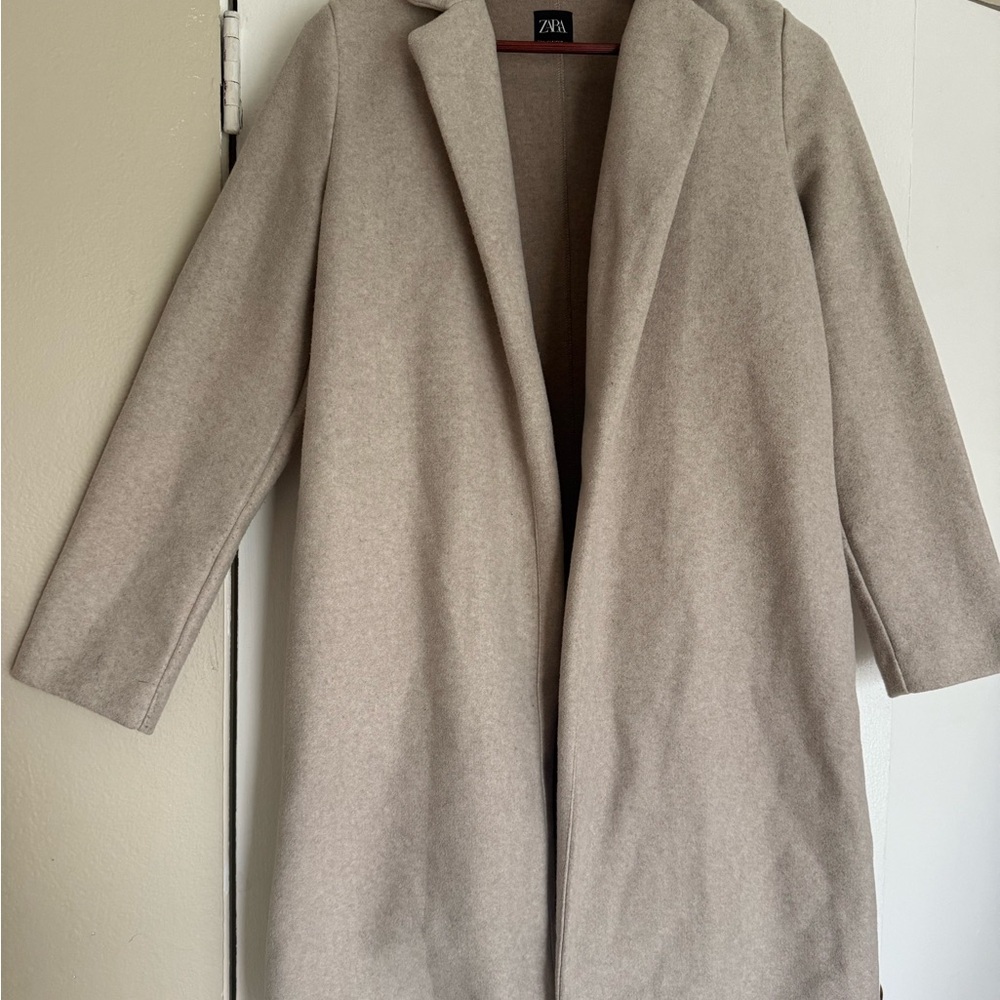 ZARA Neutral Wool Blend Long Coat | Minimalist | Beige